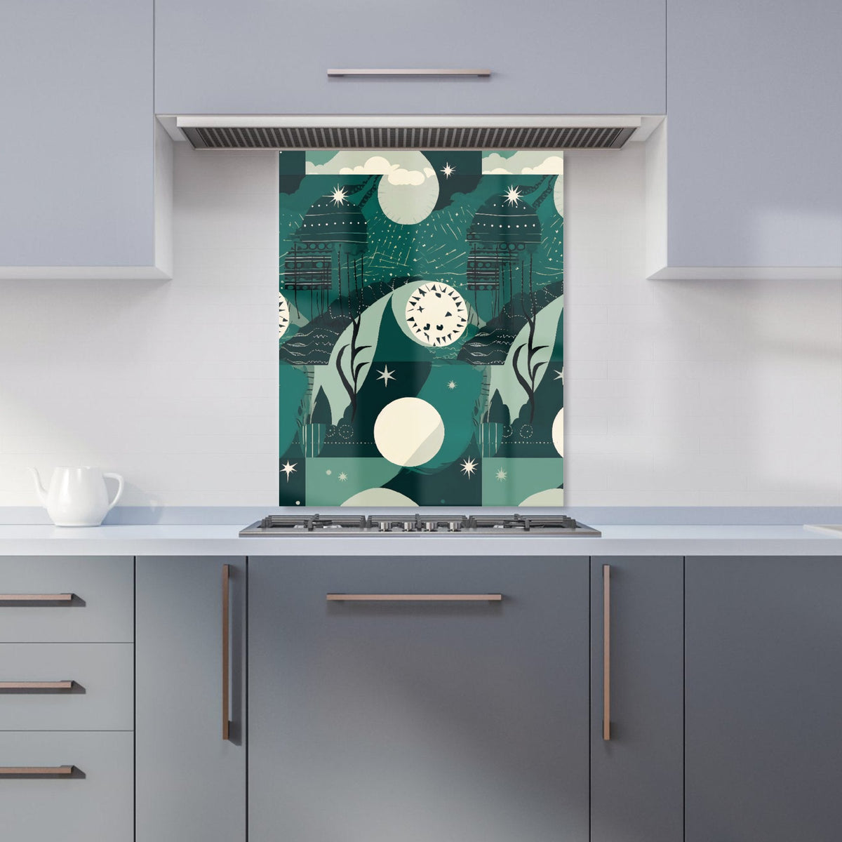 Abstact Green Cream Moon and Stars Kitchen Splashback