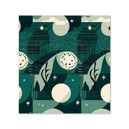 Abstact Green Cream Moon and Stars Kitchen Splashback