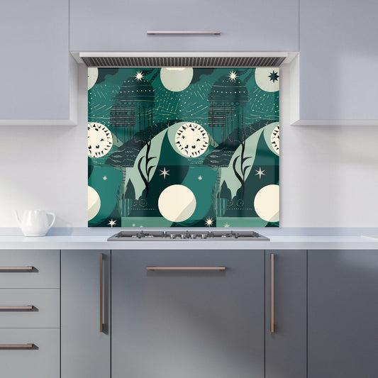 Abstact Green Cream Moon and Stars Kitchen Splashback