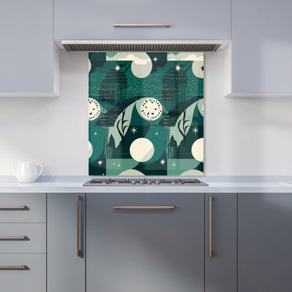 Abstact Green Cream Moon and Stars Kitchen Splashback