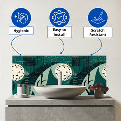 Abstact Green Cream Moon and Stars Glass Bathroom Splashback