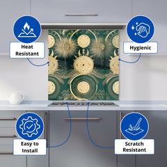 Green Moon and Sun Abstract Pattern Kitchen Splashback