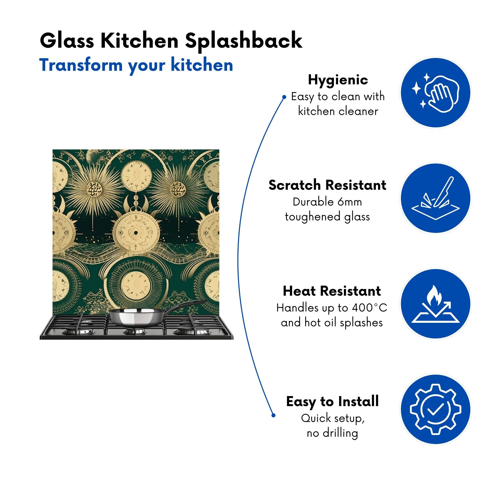Green Moon and Sun Abstract Pattern Kitchen Splashback