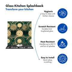 Green Moon and Sun Abstract Pattern Kitchen Splashback