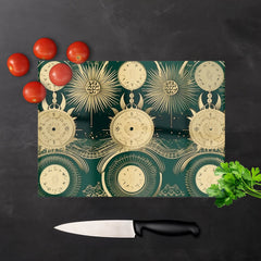 Green Moon And Sun Abstract Pattern Glass Chopping Board