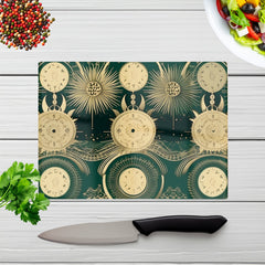 Green Moon And Sun Abstract Pattern Glass Chopping Board