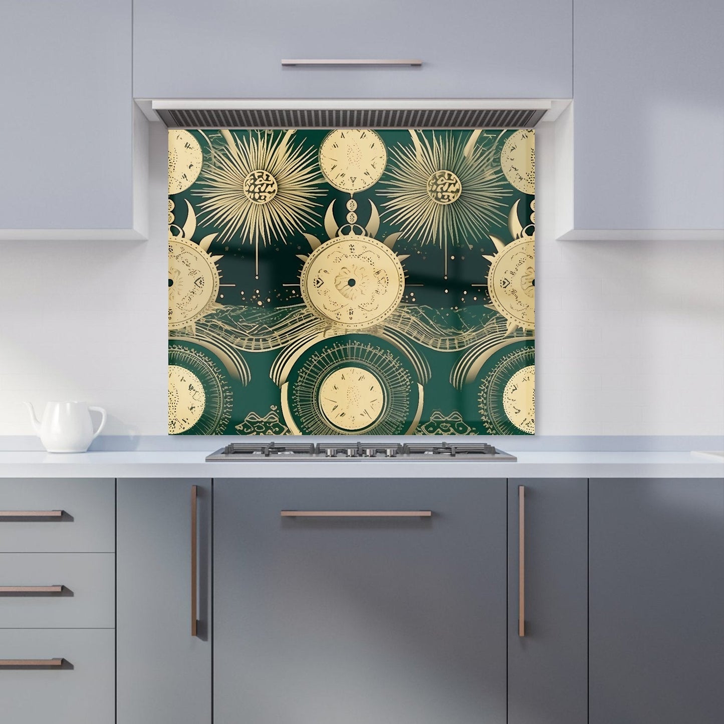 Green Moon and Sun Abstract Pattern Kitchen Splashback