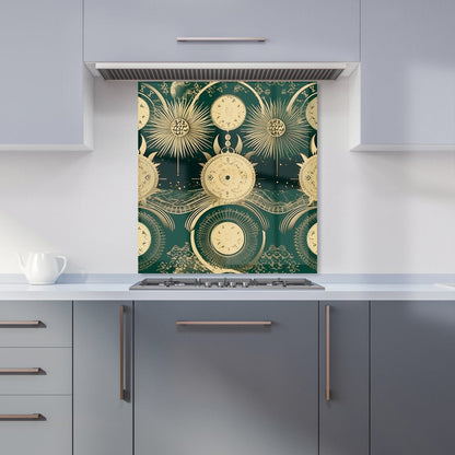 Green Moon and Sun Abstract Pattern Kitchen Splashback