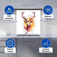 Watercolour Stag Face Kitchen Splashback