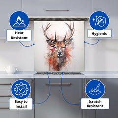 Watercolour Splashart Stag Face Kitchen Splashback