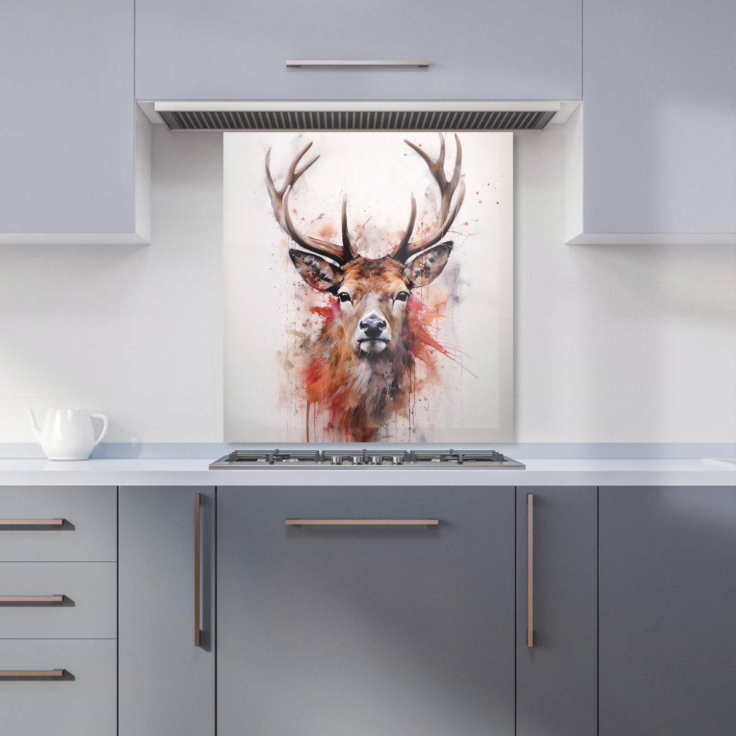 Watercolour Splashart Stag Face Kitchen Splashback