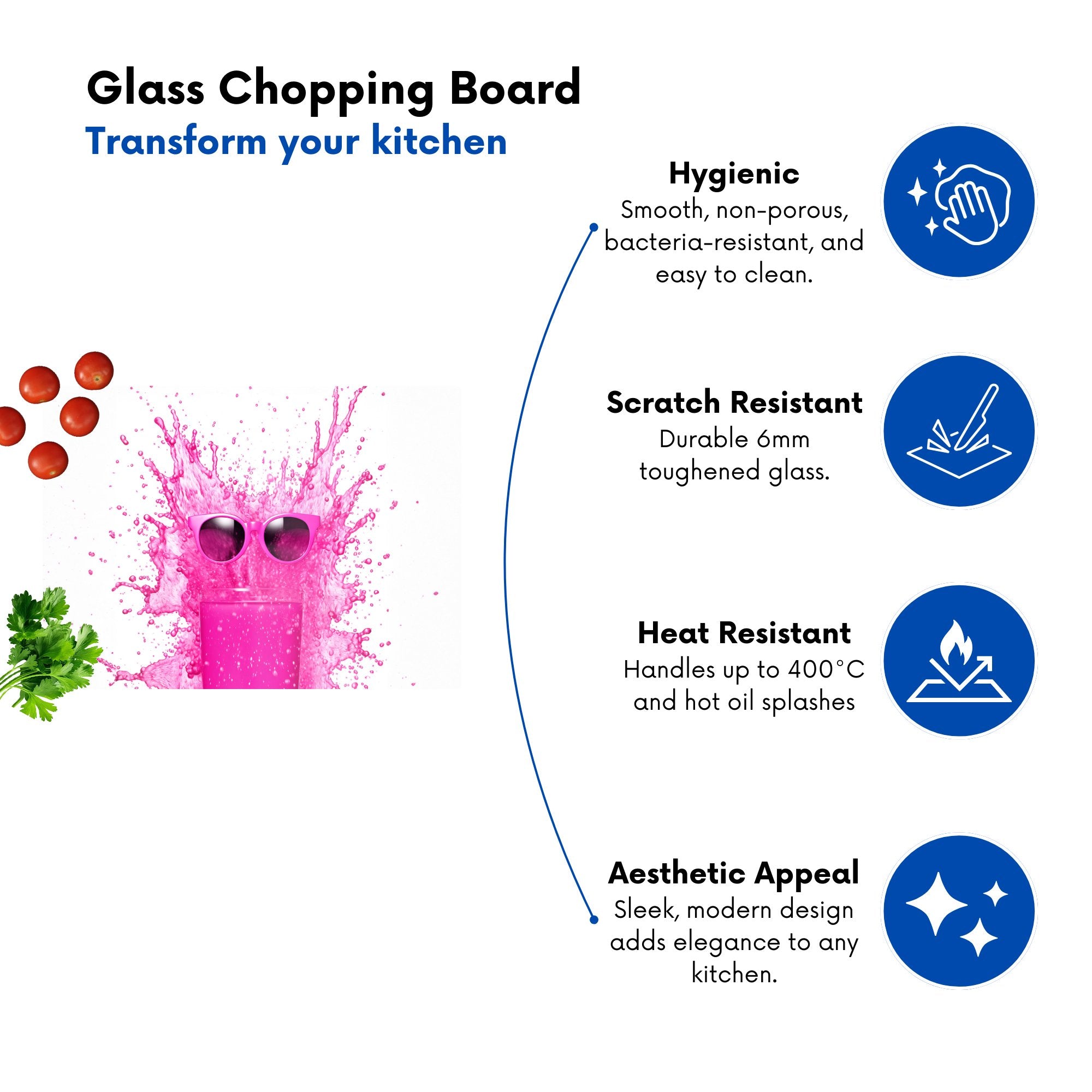 Pink Splashart Glass With Glasses Glass Chopping Board