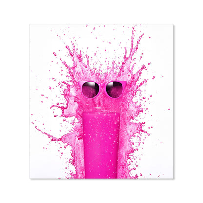 Pink Splashart Glass With Glasses Kitchen Splashback