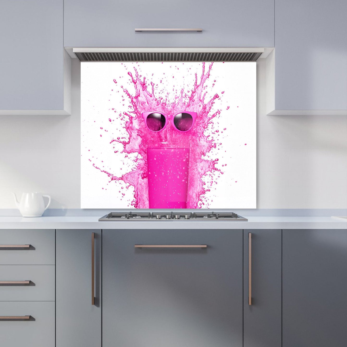 Pink Splashart Glass With Glasses Kitchen Splashback