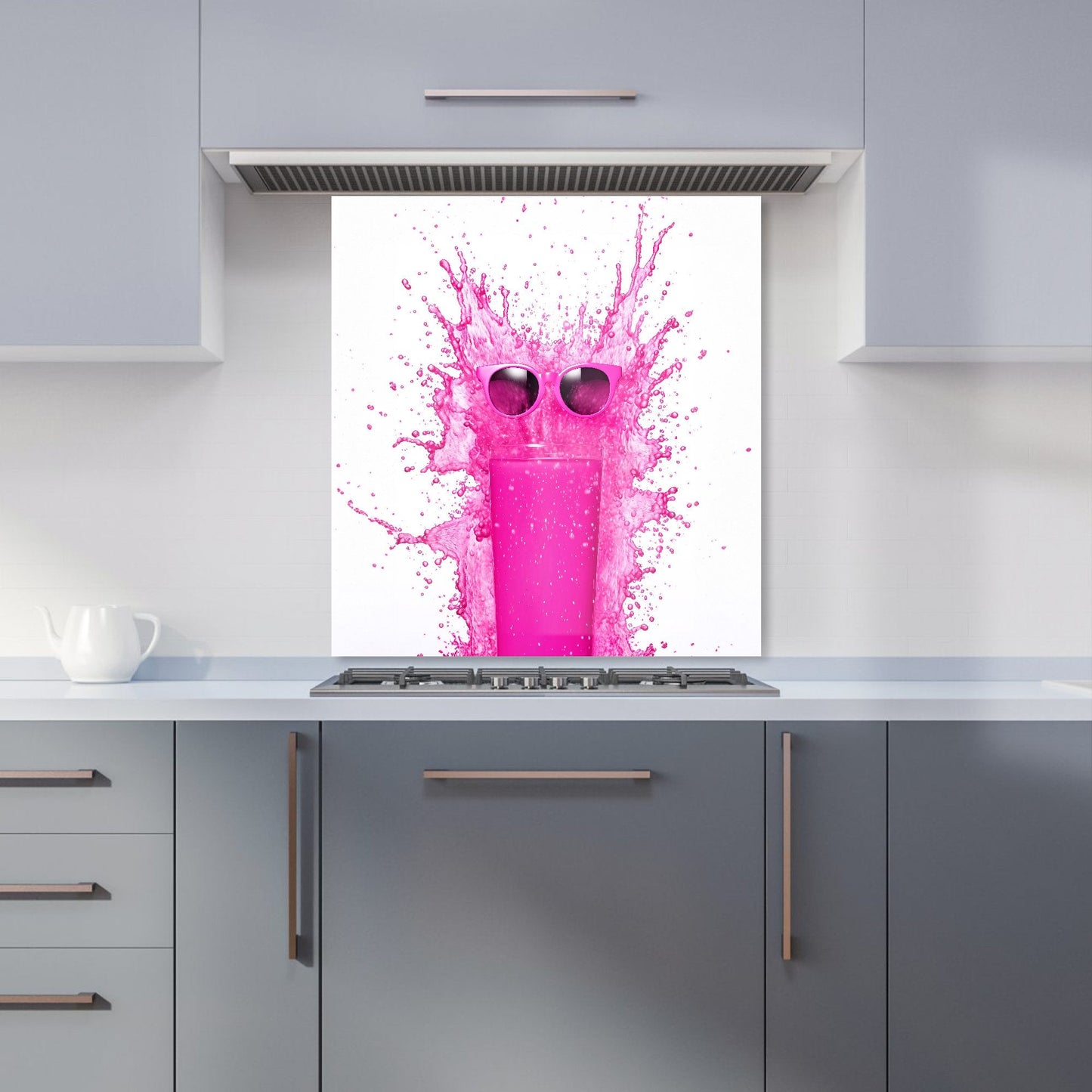 Pink Splashart Glass With Glasses Kitchen Splashback