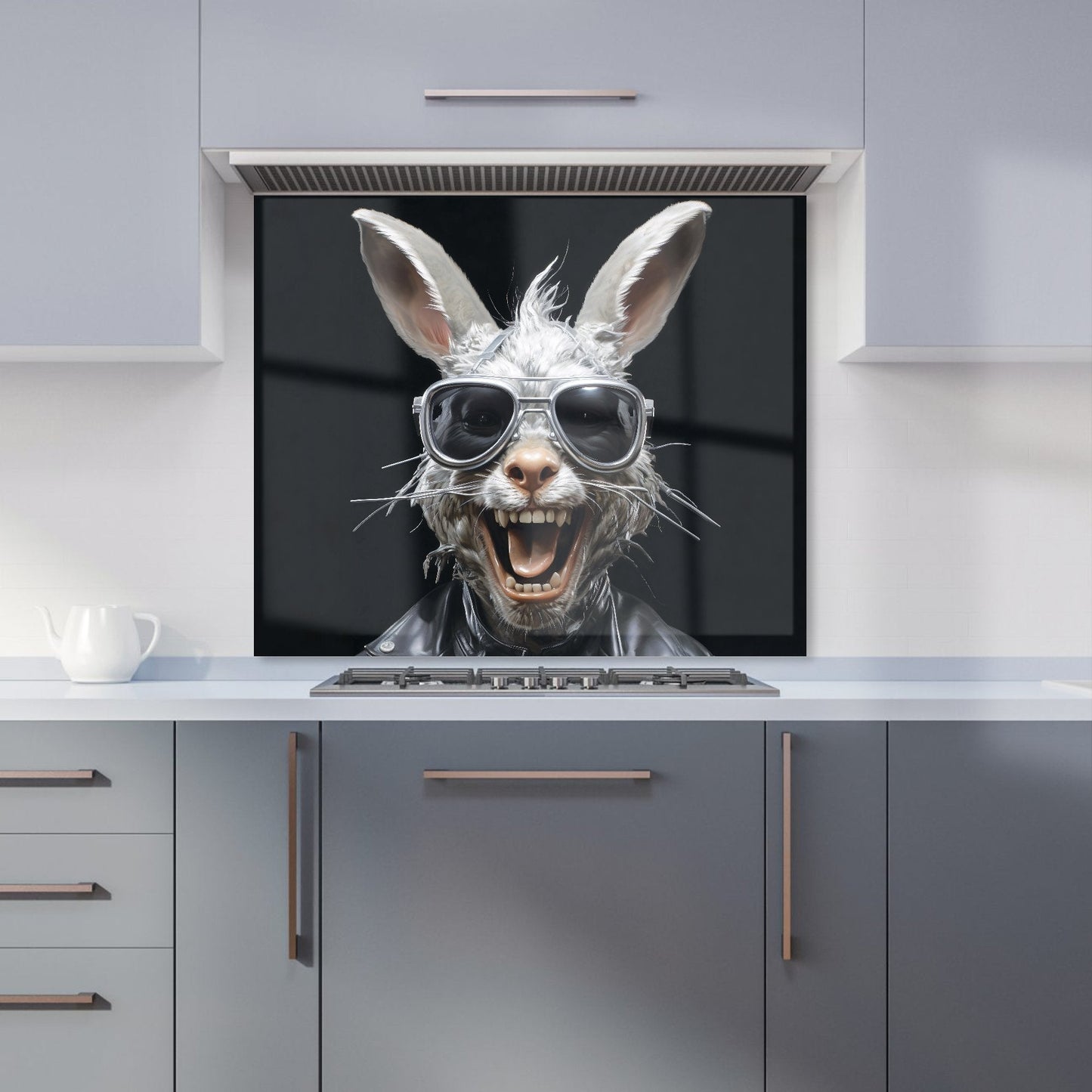 Funky Rabbit Face With Glasses Kitchen Splashback