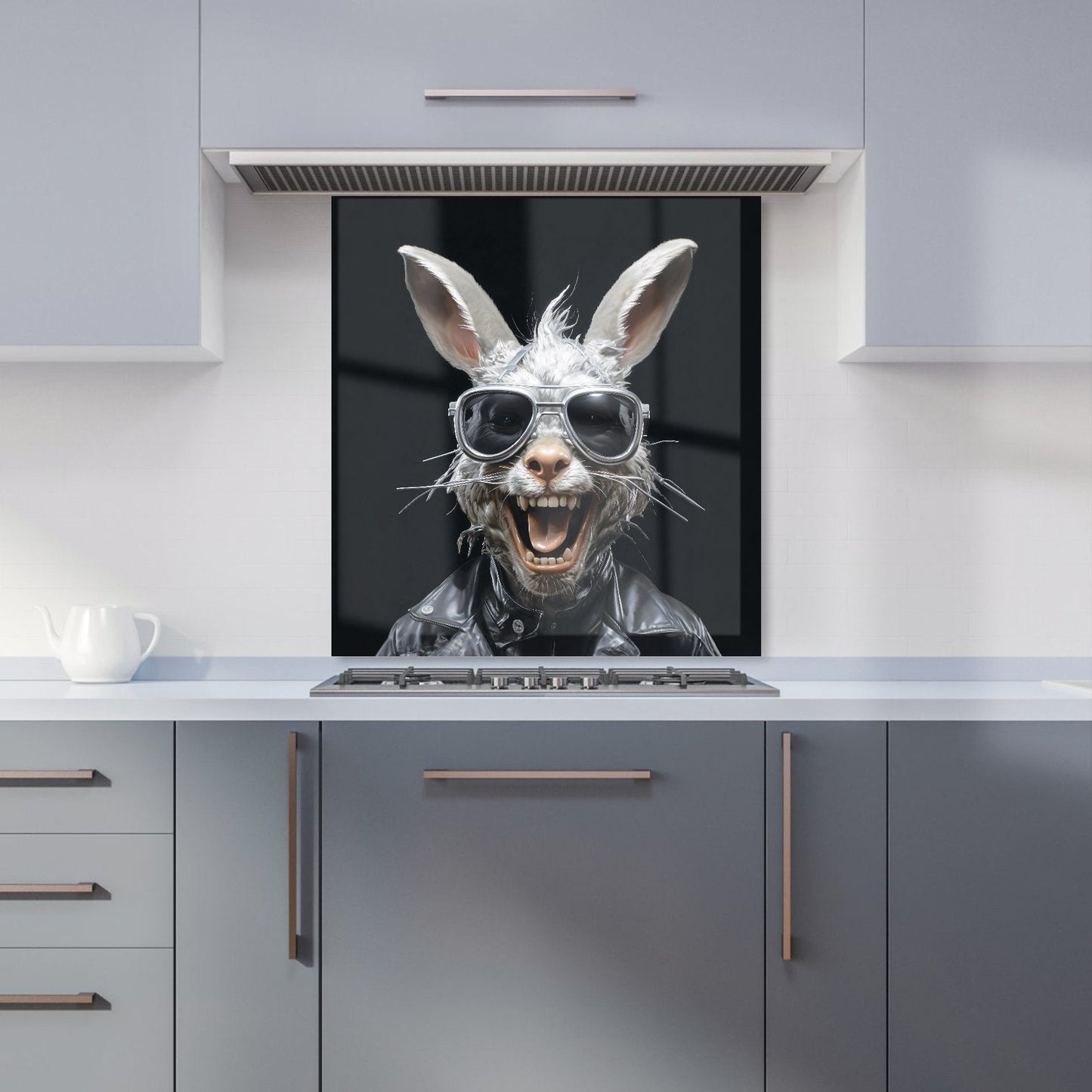 Funky Rabbit Face With Glasses Kitchen Splashback