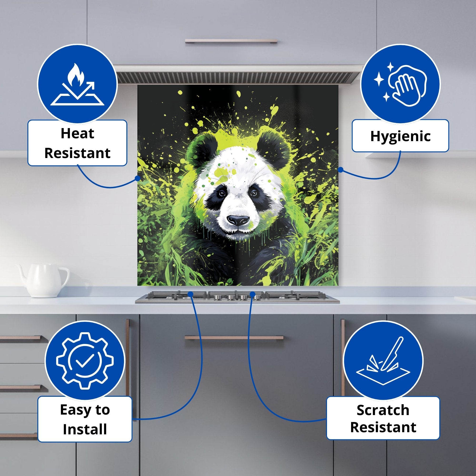 Green Splashart Panda Face Kitchen Splashback
