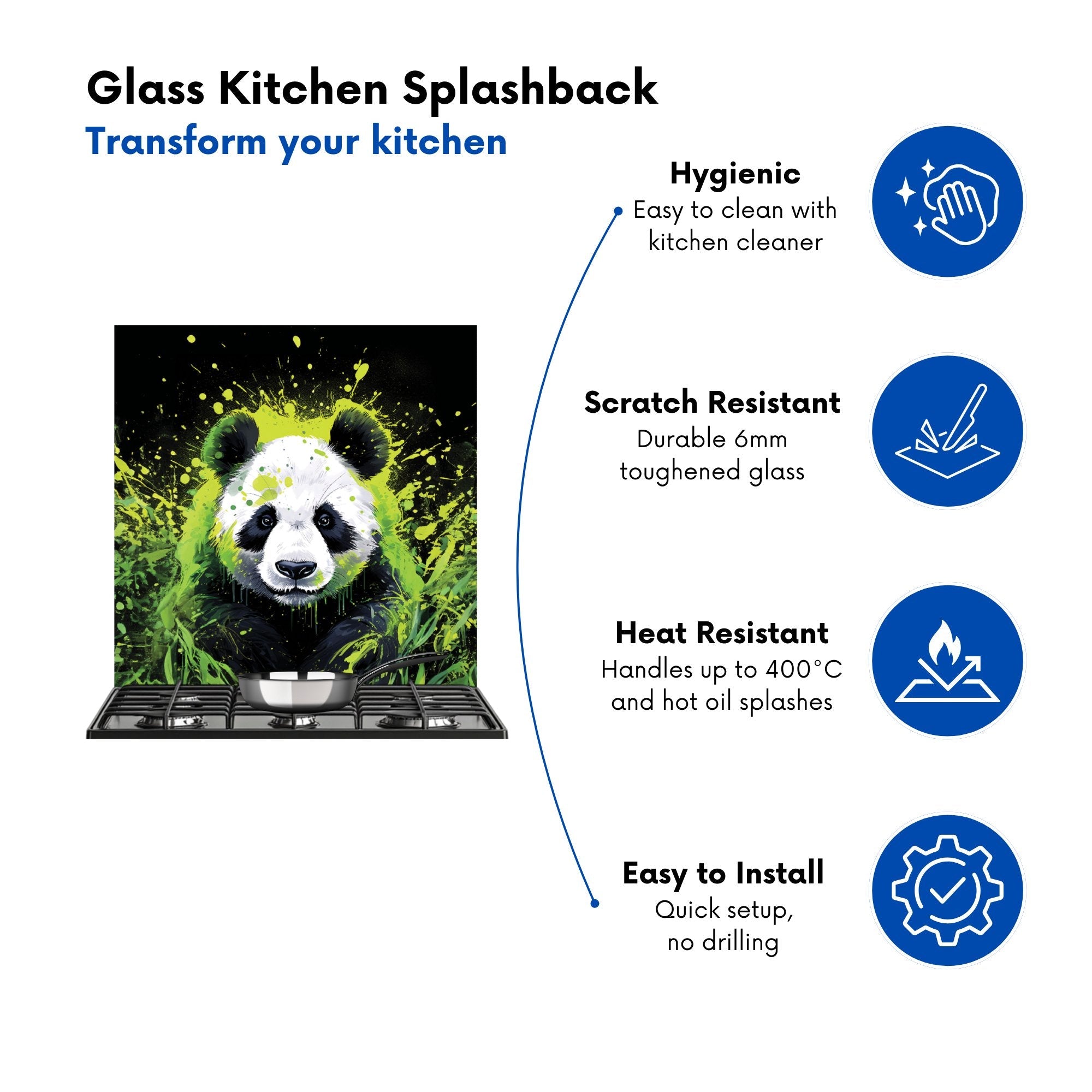 Green Splashart Panda Face Kitchen Splashback