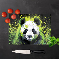 Green Splashart Panda Face Glass Chopping Board