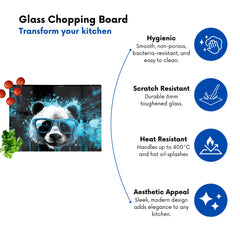 Blue Splashart Panda Face Glass Chopping Board