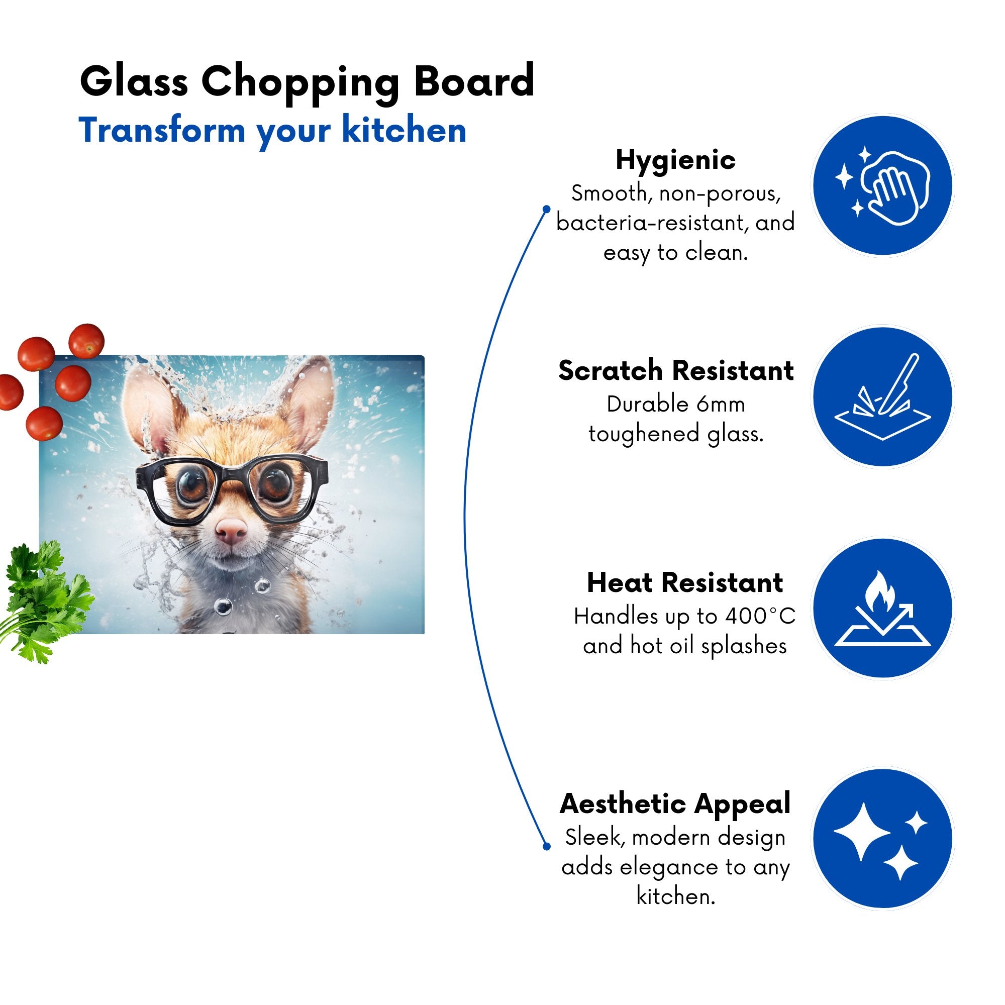 Splashart Doormouse With Glasses Glass Chopping Board