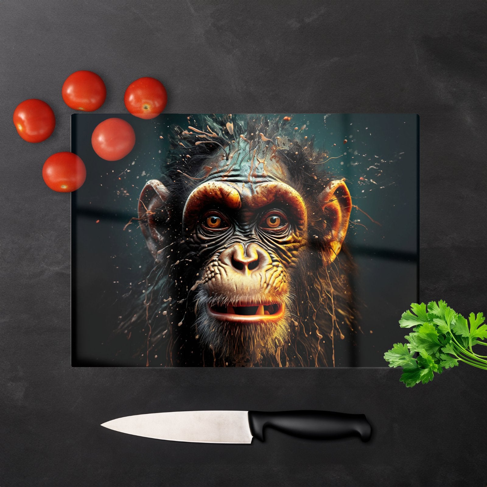Splashart Monkey Face Glass Chopping Board