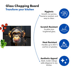 Splashart Cheeky Chimp Face Glass Chopping Board