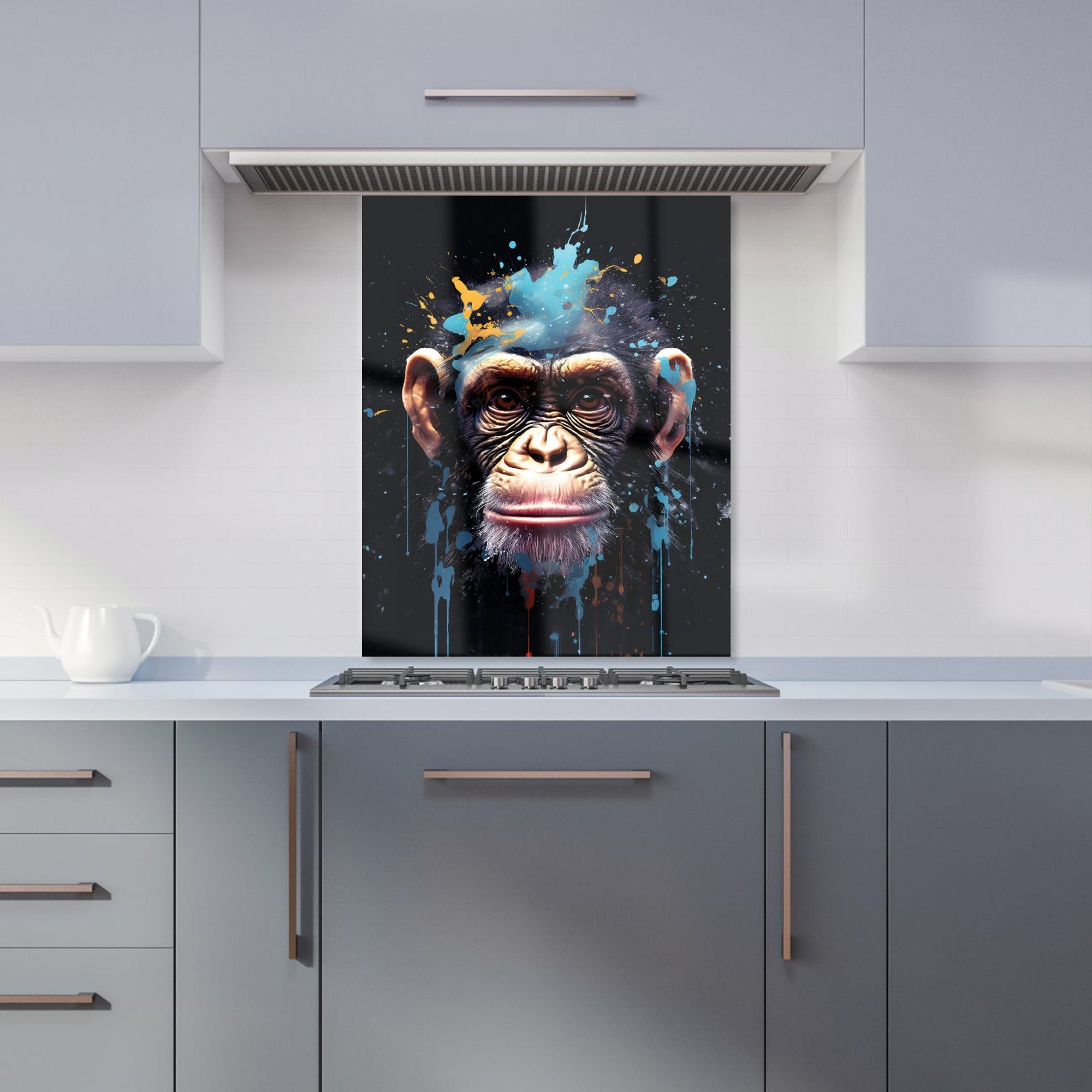 Monkey Face Splashart with Blue Kitchen Splashback