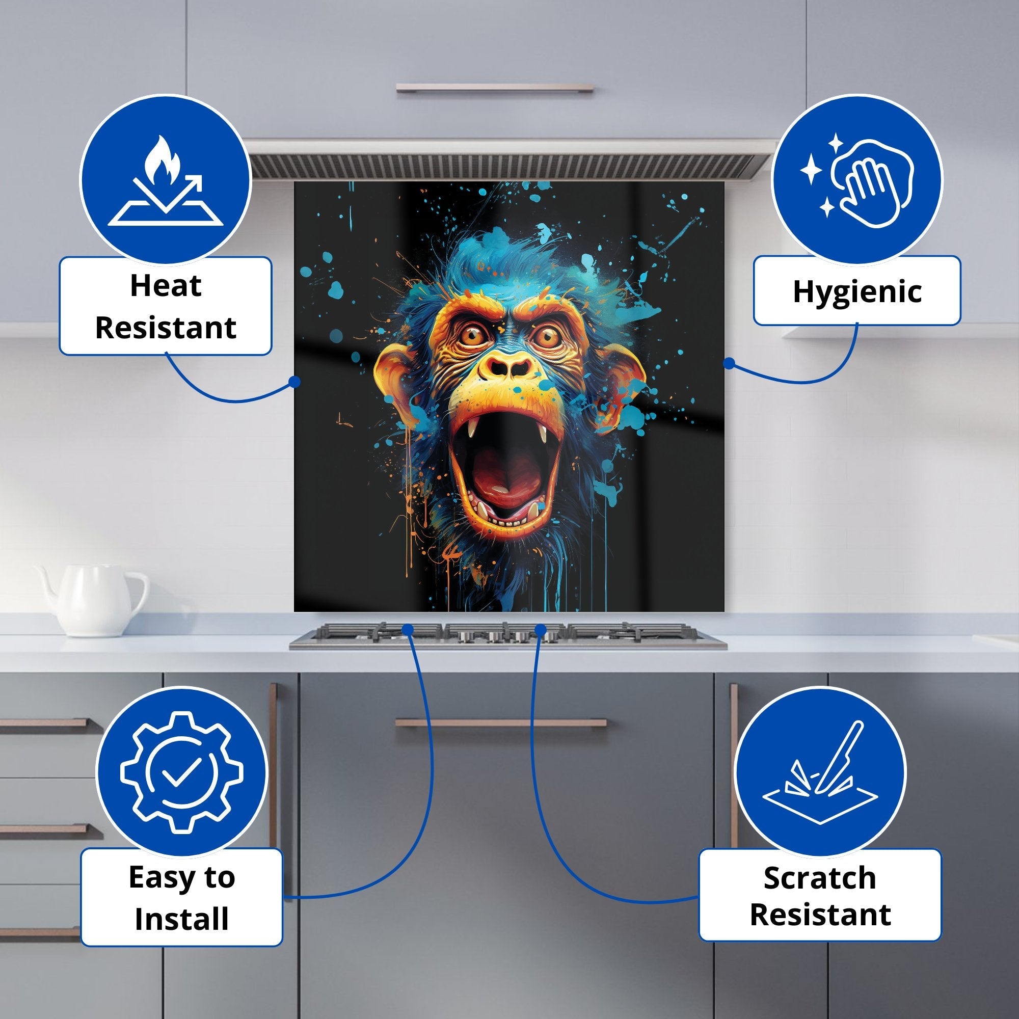 Crazy Monkey face Splashart Kitchen Splashback