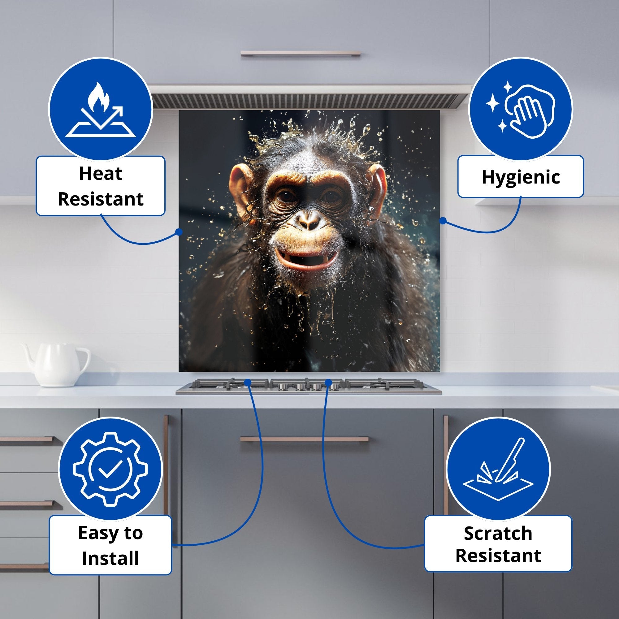 Realistic Monkey Face Splashart Kitchen Splashback