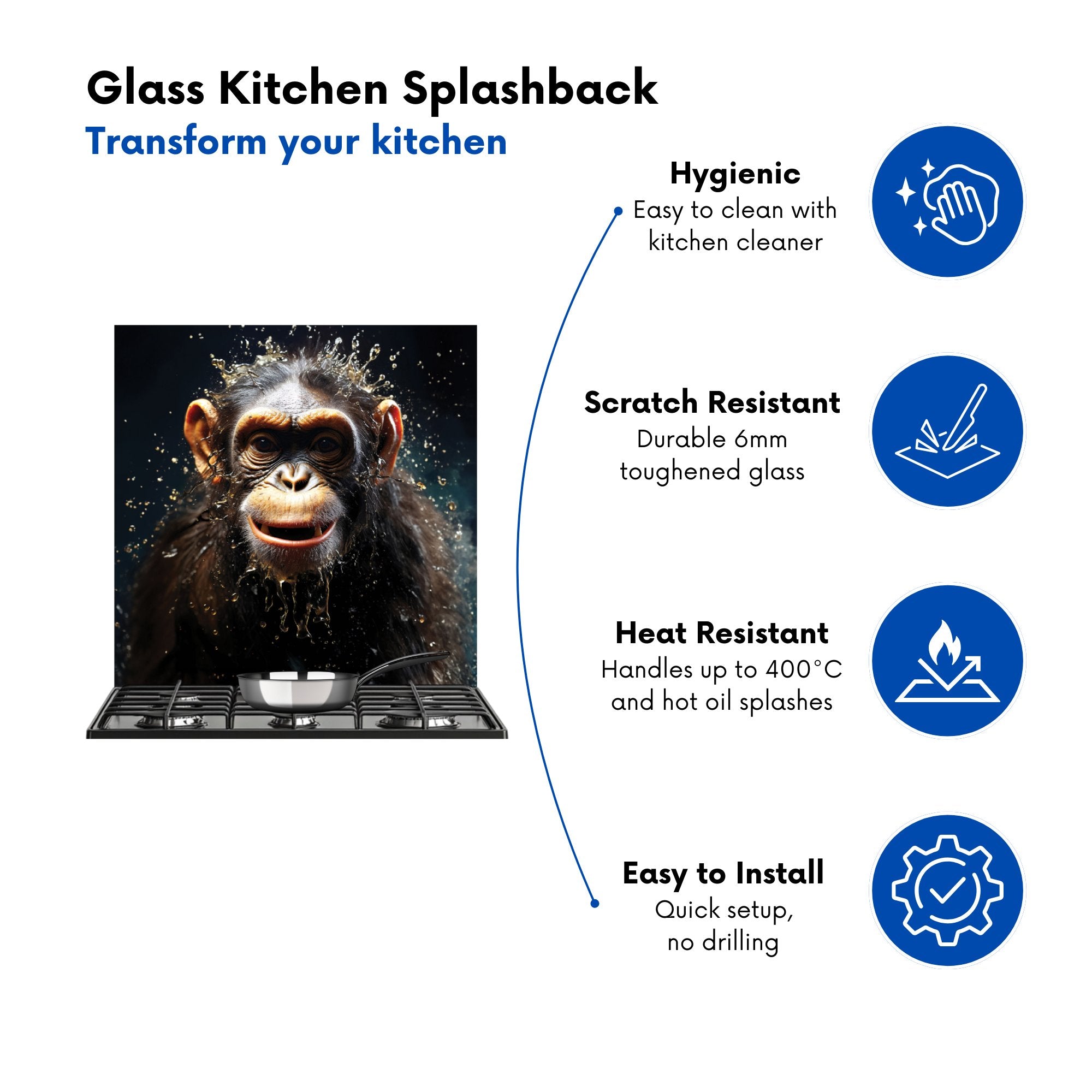 Realistic Monkey Face Splashart Kitchen Splashback