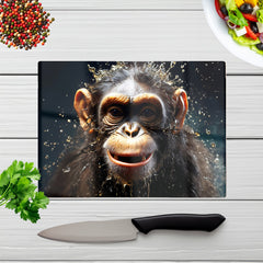 Realistic Monkey Face Splashart Glass Chopping Board