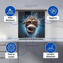 Splashart Cheeky Chimp Face With Glasses Kitchen Splashback