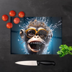 Splashart Cheeky Chimp Face With Glasses Glass Chopping Board