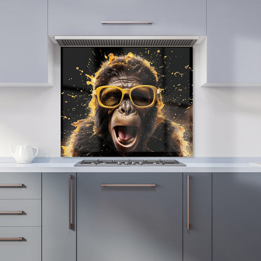 Splashart Monkey Face With Yellow Glasses Kitchen Splashback