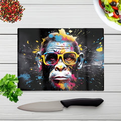 Coloured Splashart Monkey Face Glass Chopping Board