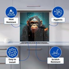 Monkey Face Splashart Blue Kitchen Splashback