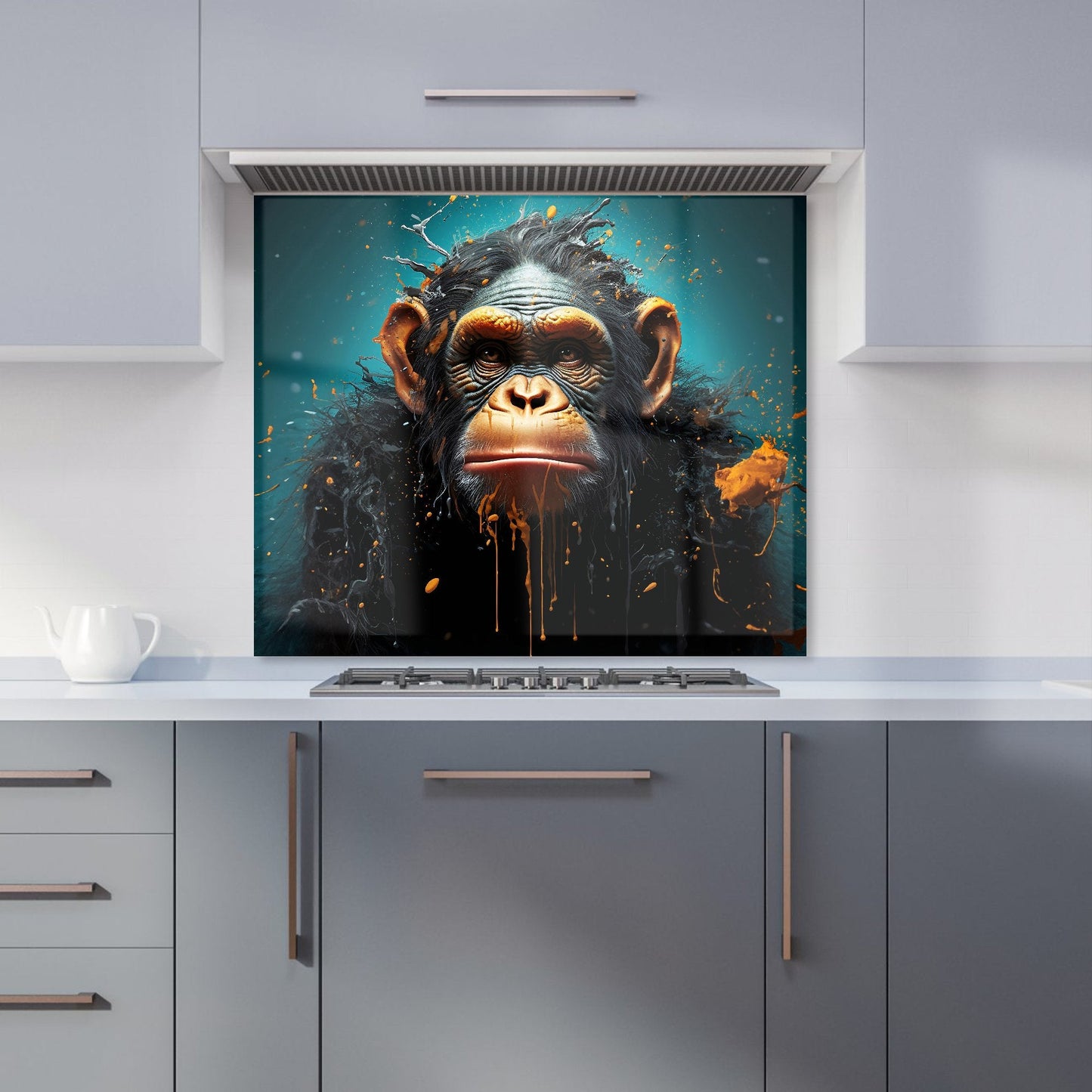 Monkey Face Splashart Blue Kitchen Splashback