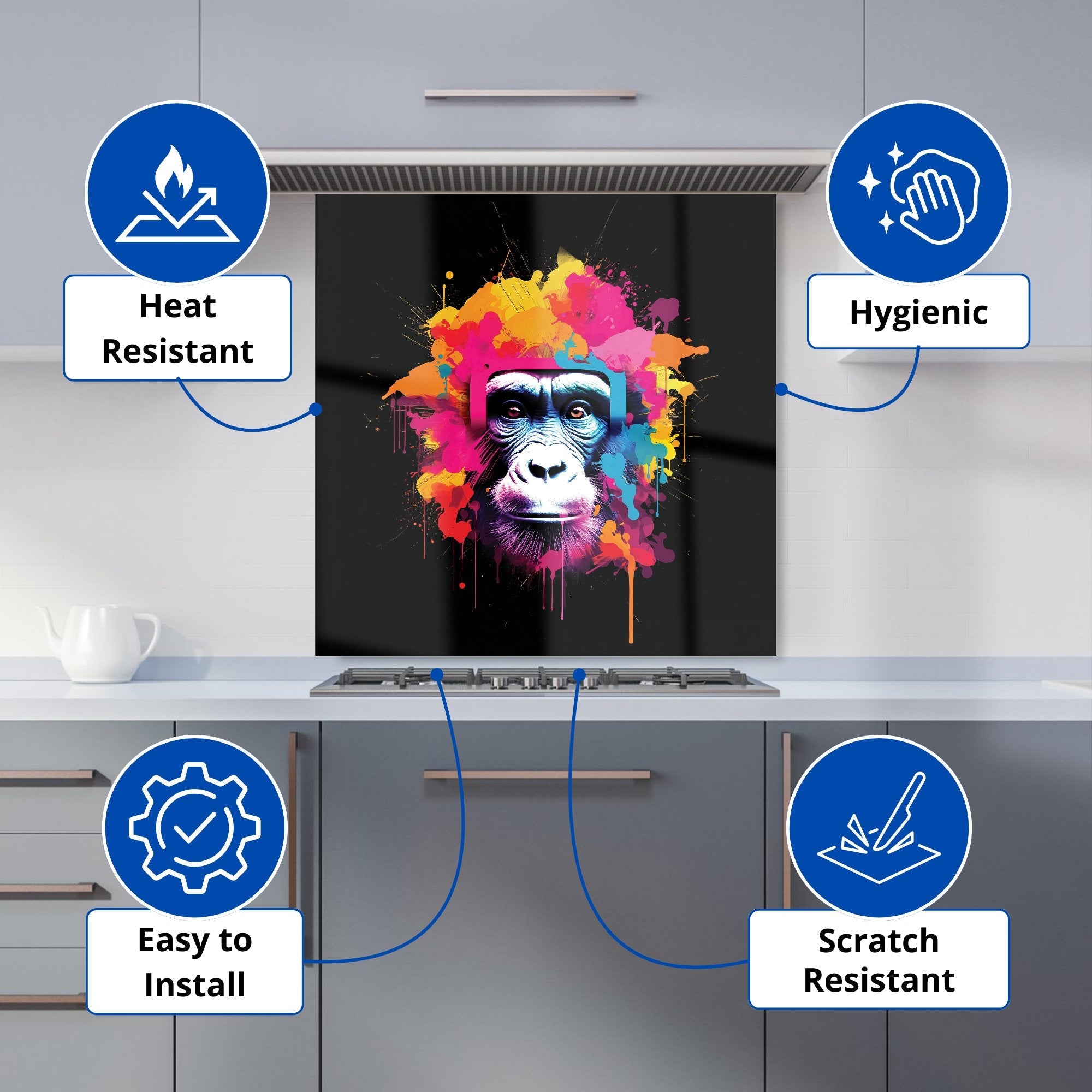Multi Coloured Monkey Face Kitchen Splashback