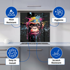 Multi Coloured Monkey Face Splashart Kitchen Splashback