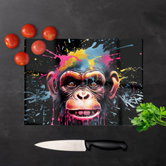 Multi Coloured Monkey Face Splashart Glass Chopping Board