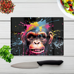 Multi Coloured Monkey Face Splashart Glass Chopping Board
