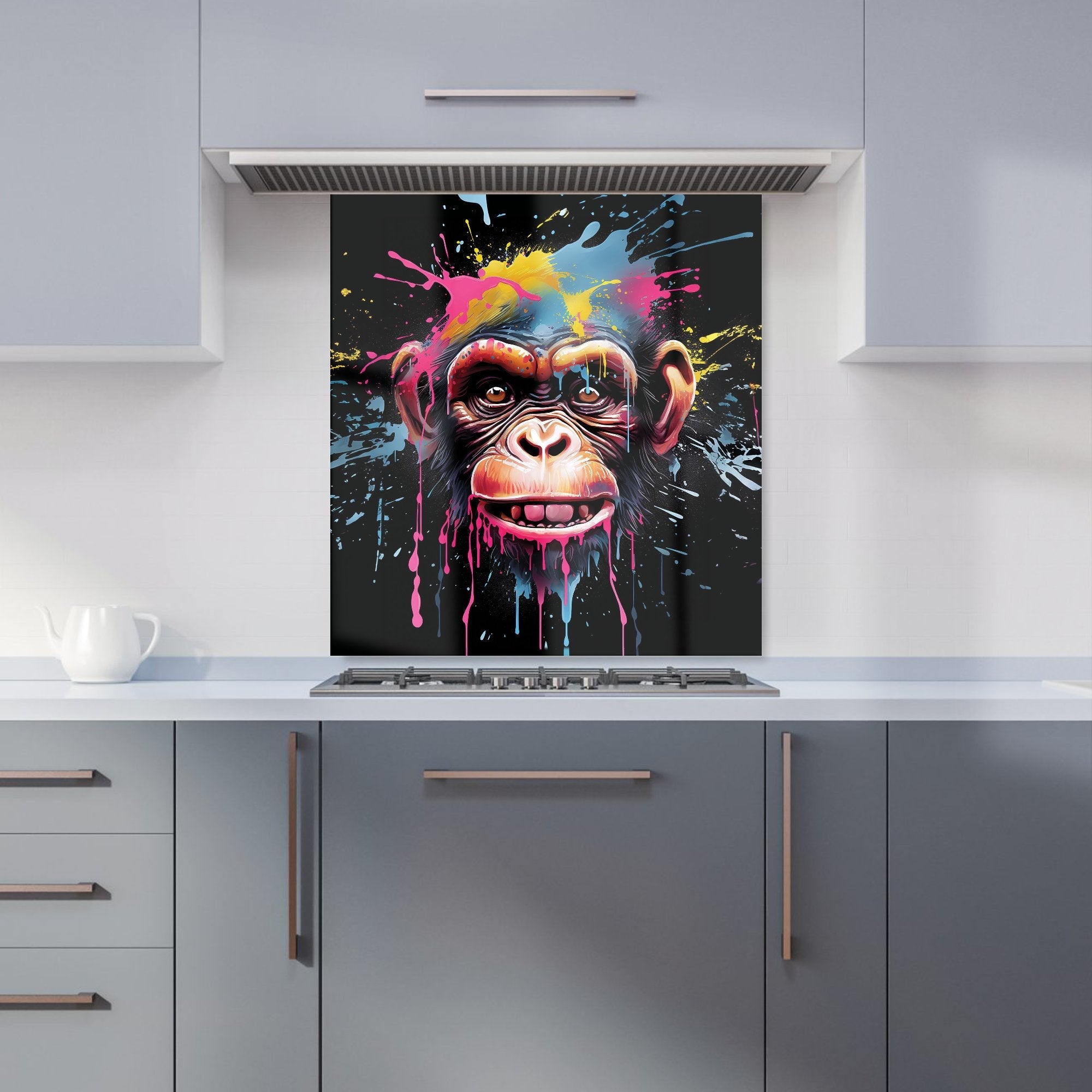 Multi Coloured Monkey Face Splashart Kitchen Splashback