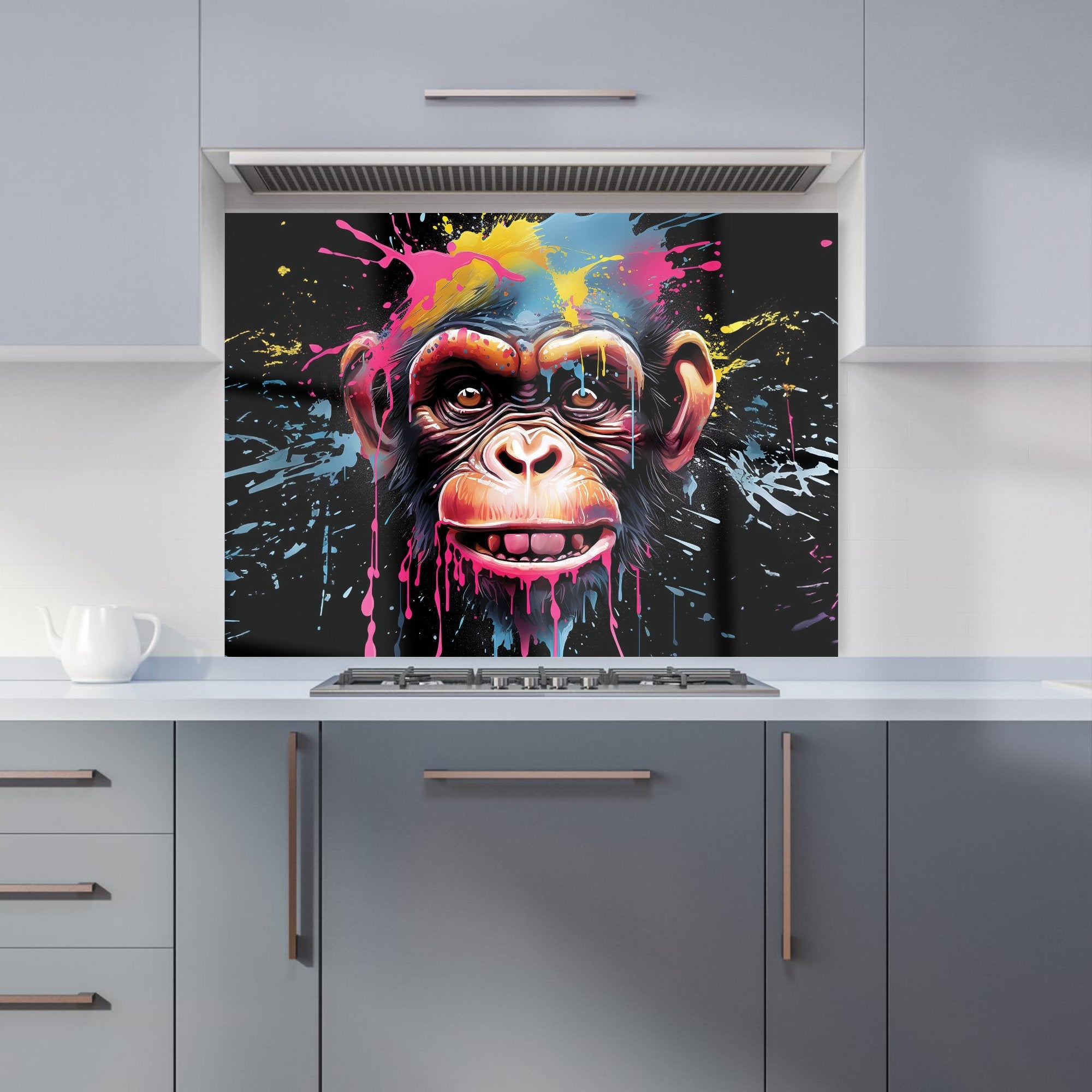 Multi Coloured Monkey Face Splashart Kitchen Splashback