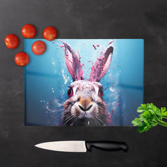 Rabbit Face Splashart Glass Chopping Board