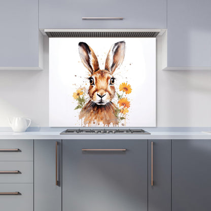 Watercolour Hare and Daisies Kitchen Splashback