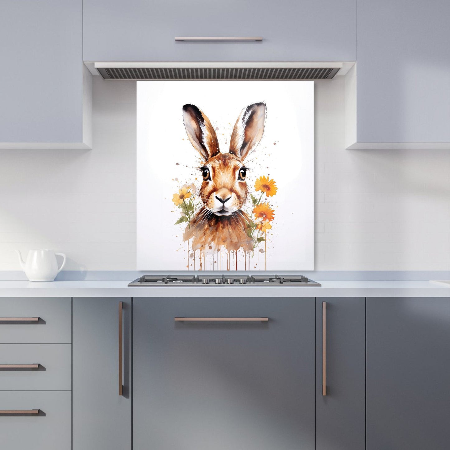 Watercolour Hare and Daisies Kitchen Splashback