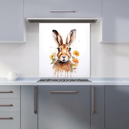 Watercolour Hare and Daisies Kitchen Splashback