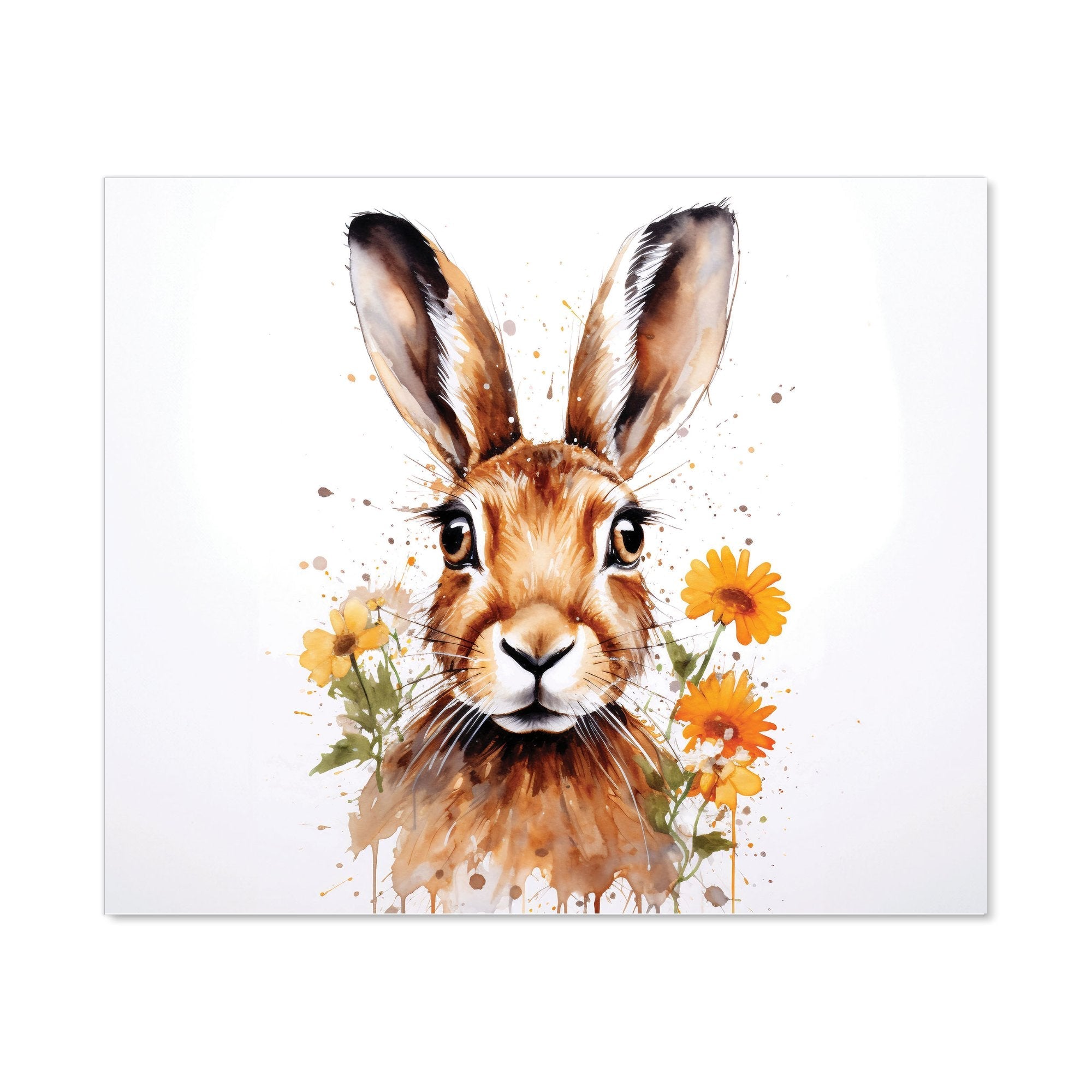 Watercolour Hare and Daisies Kitchen Splashback